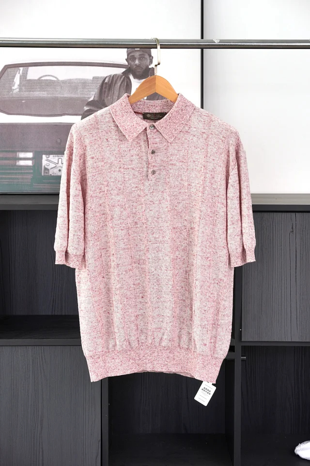 Item ID 9047 Loro 80 Linen Blended Fabric Knitted Polo Breathable Casual Short Sleeve Polo