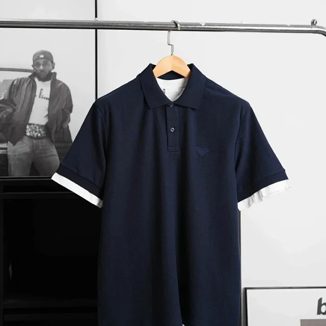 Item ID 9050 PRA pure cotton fake two-piece polo shirt with new color scheme, chest patch with triangular logo