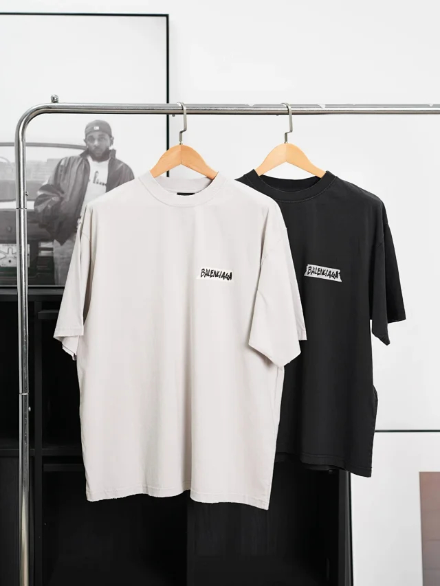 Item ID 9051 BLCG Pattern Paper Series Short Sleeve Retro distressed Round Neck T-shirt Regular Version