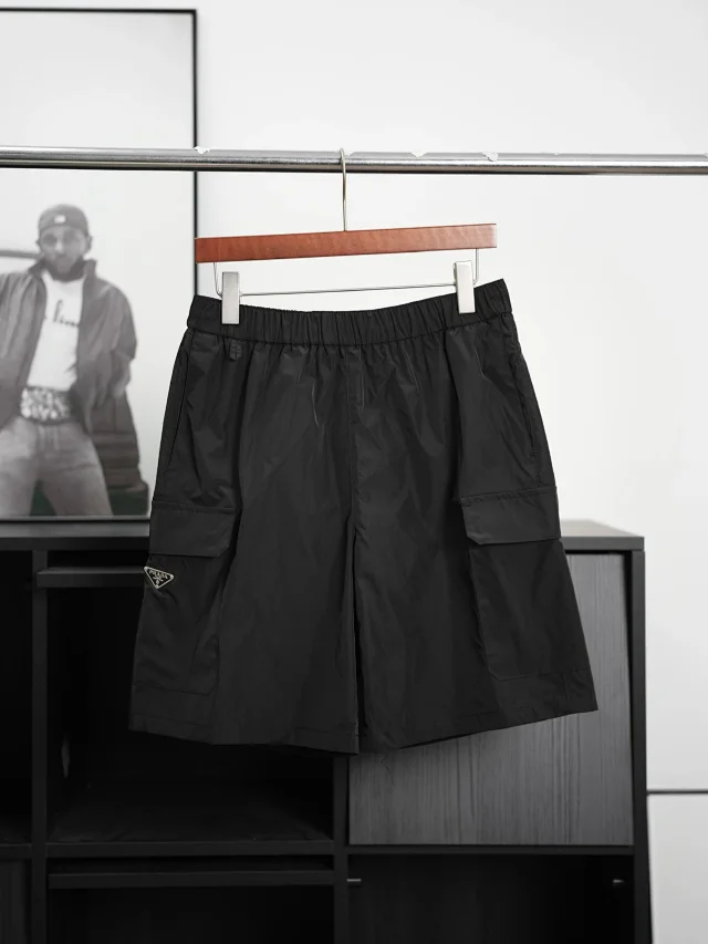 Item ID 9054 PRA Recycled Nylon Series Enamel Triangle Logo Elastic Bundle Rope Waist Casual Shorts