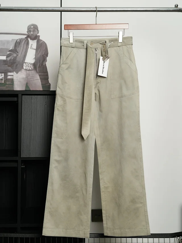 Item ID 9091 Acne SS26 Big Factory Stained and Washed Solid Color Zipper Work Pants Pocket Casual Pants