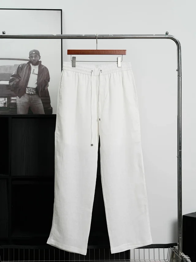 Item ID 9094 Loro 100% Natural Linen New Customized Hardware Solid Color Breathable Linen Four hole Button Casual Pants
