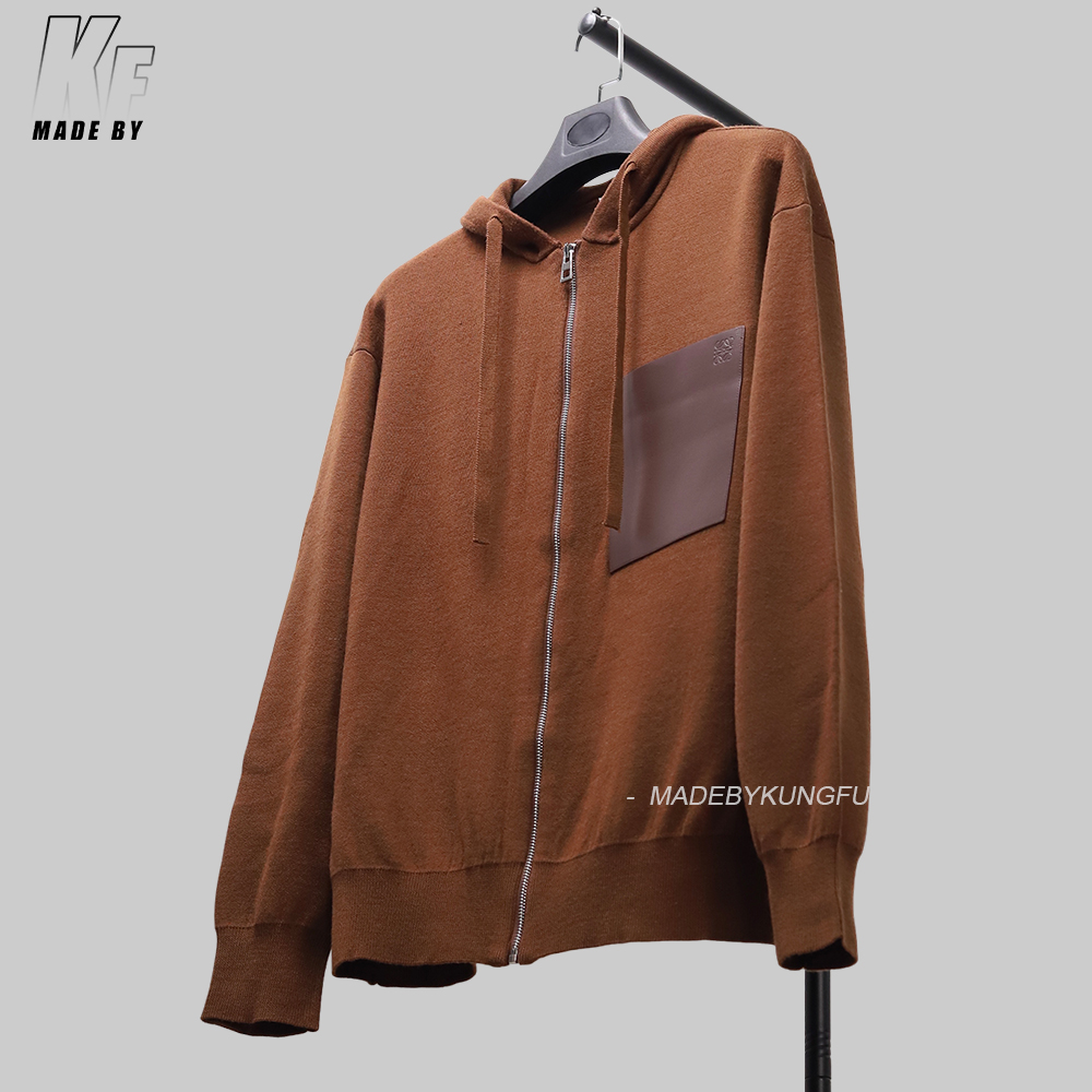 Loe 100% wool leather zipper hoodie