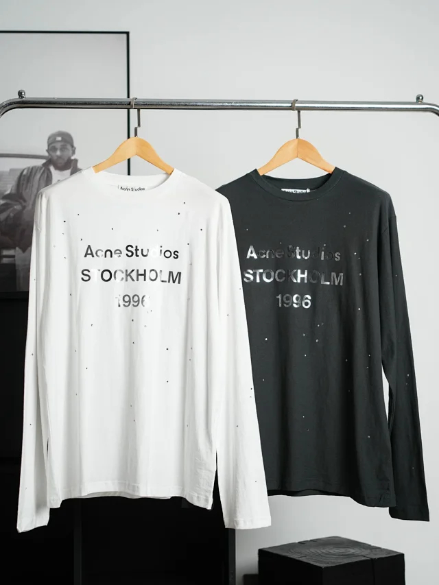 Item ID 9094 Acne FW25 Imported Mirror Patch 1996 Series Classic Starry Sky, Distressed Vintage Casual Long-sleeved T-shirt