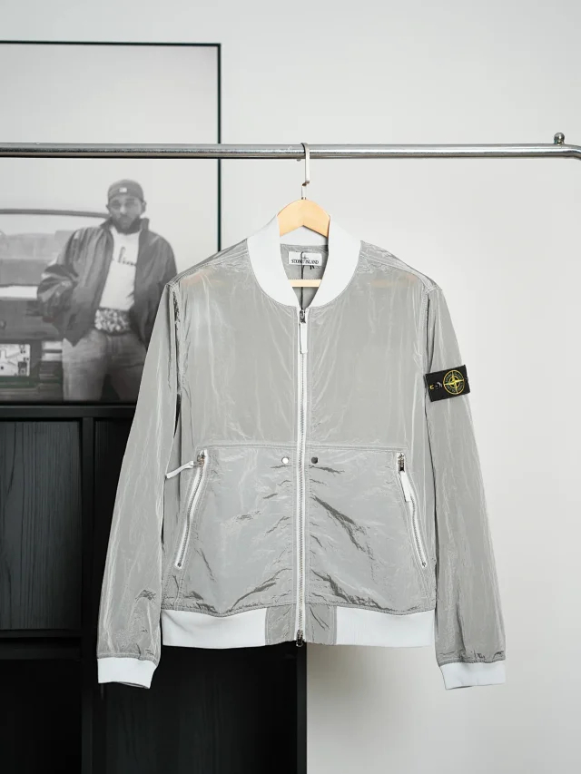 Item ID 9108 STONE1SLANDSS25 High-end Metal Nylon Pleated Fabric Metal Nylon Baseball Collar Pilot Zipper Fitted Simple Jacket Coat