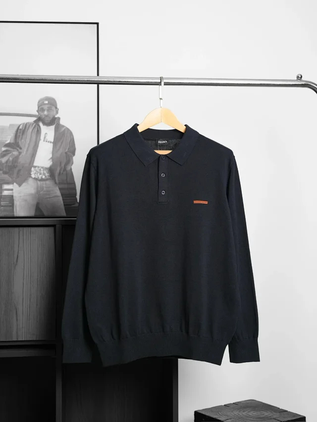 Item ID 9120 Zegna high count fixed dye fabric island cotton knitted Polo long sleeved autumn and winter collection