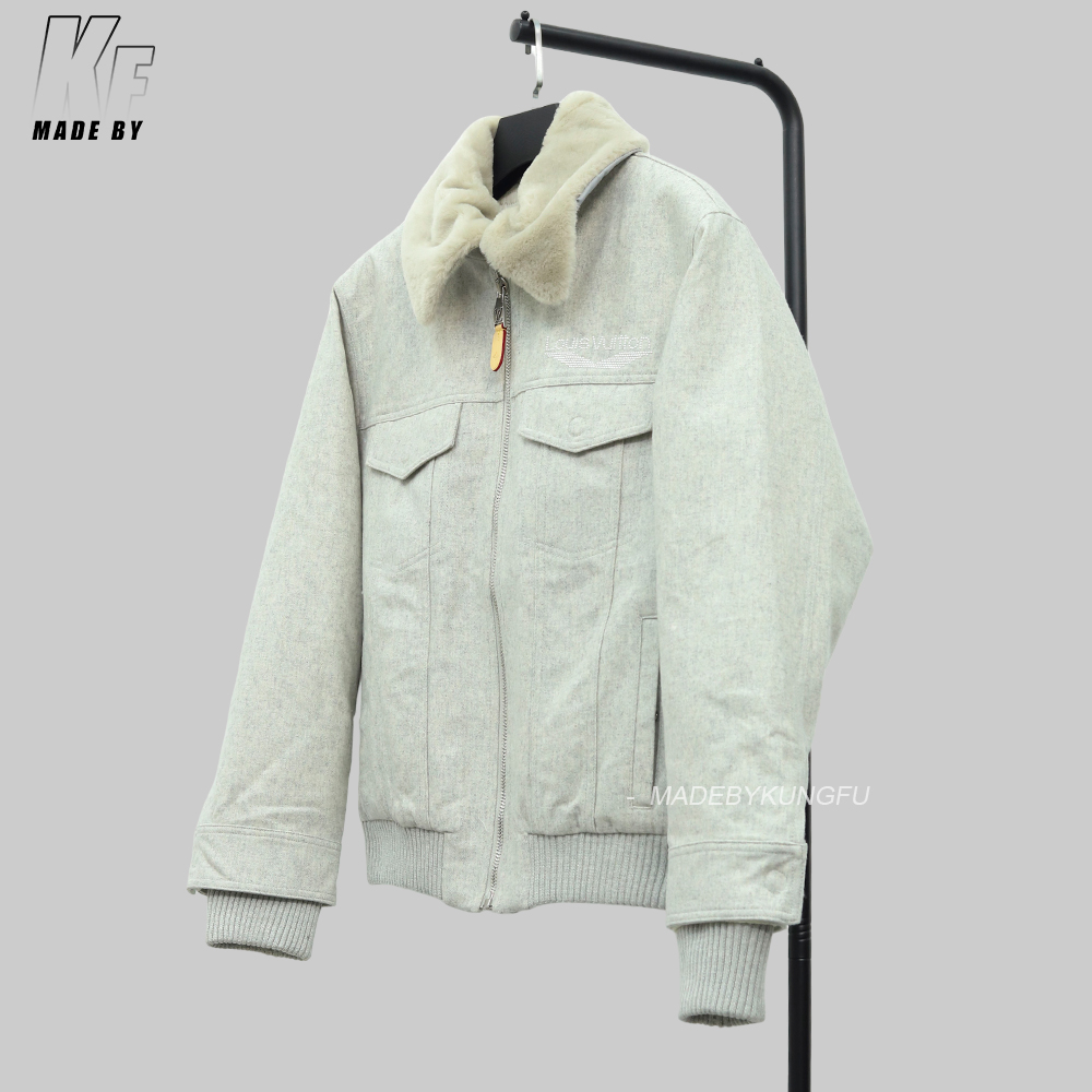 LV绒毛领子拉链外套 米白