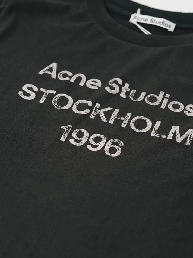 Item ID 9042 Acne 1996 series handmade spray painted distressed exclusive 85% cotton+15% linen short sleeved T-shirt dirty white black