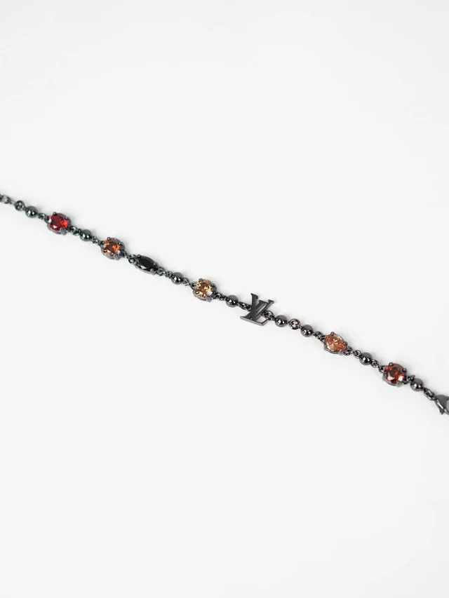 Item ID 9070 Light Brac 23 show brass bracelet gun gray precision cut artificial gemstone unisex