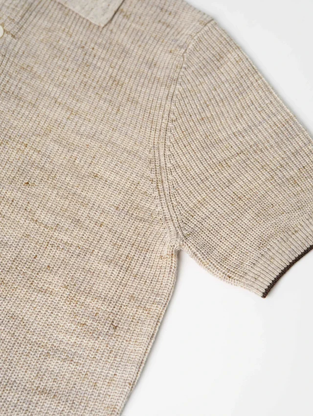 Item ID 9076 BC Natural Beimu Button Ribbed Knitted Collar Cotton Top Polo Shirt