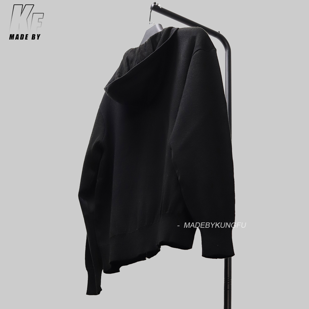 Loe 100% wool leather zipper hoodie