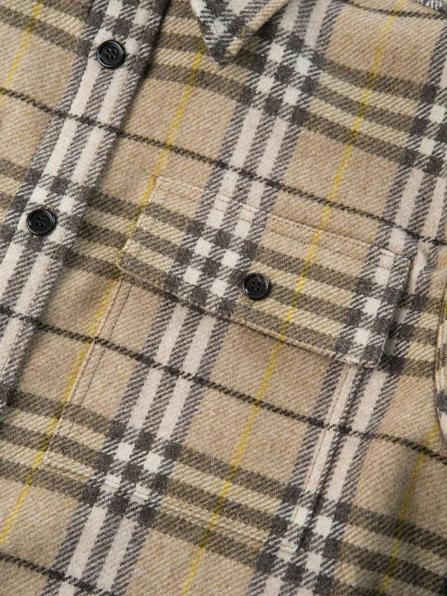 Item ID 9099 BBR Burberry checkered shirt, natural black ox horn, made of sheep wool, loose-fitting pointed-collar long-sleeved shirt jacket