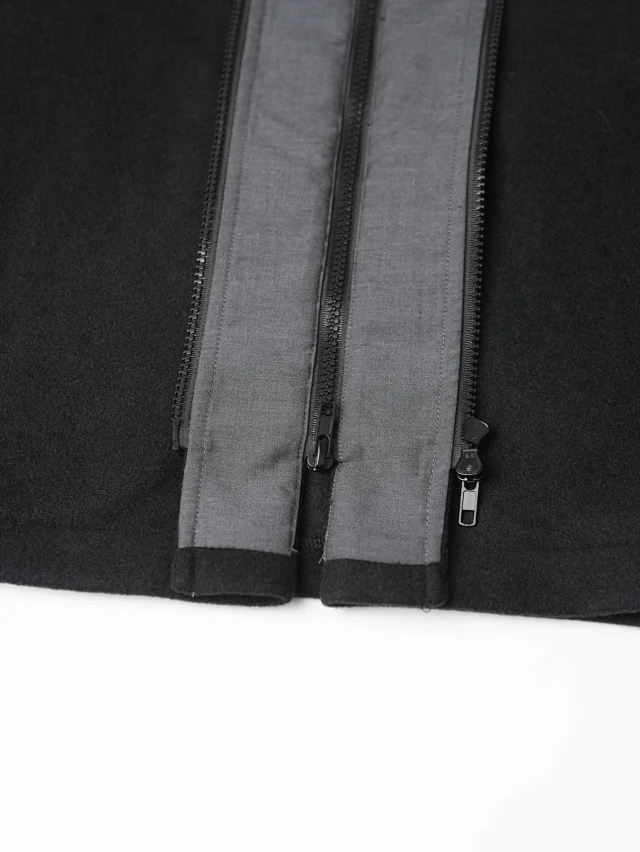 Item ID 9109 Maison Margiela Wool and Cashmere Blend Fabric Woolen Coat, Double-Zipper Design, Patchwork Knitted Zipper Long-Sleeve Jacket Coat