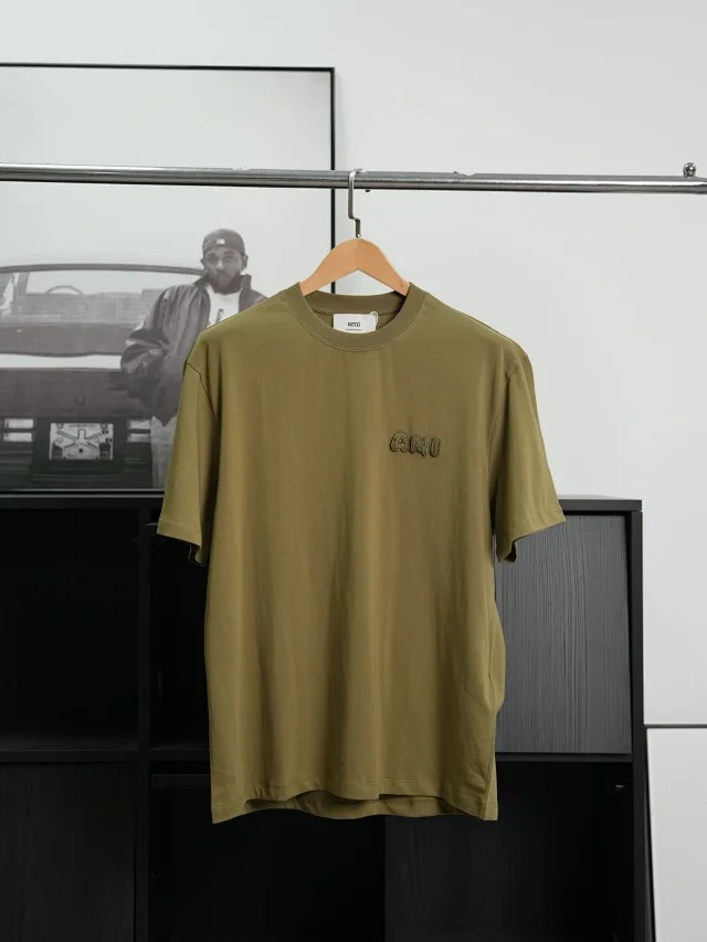 Ami Crochet Letter Round Neck Short Sleeve Night Osmanthus Green