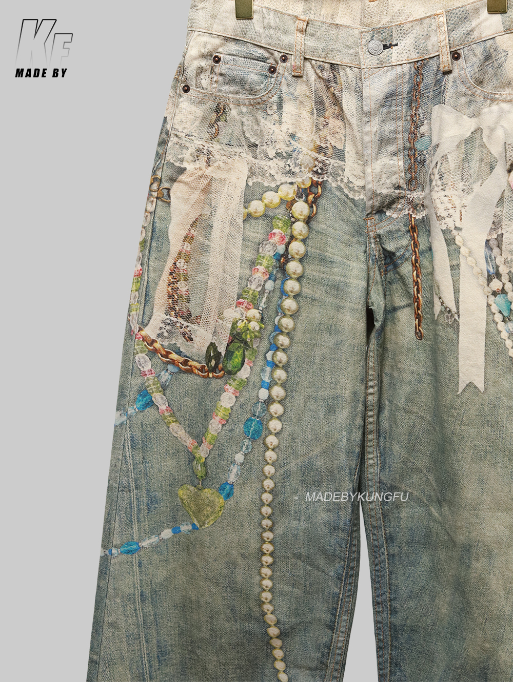 ACNE 3D printed pearl chain jeans