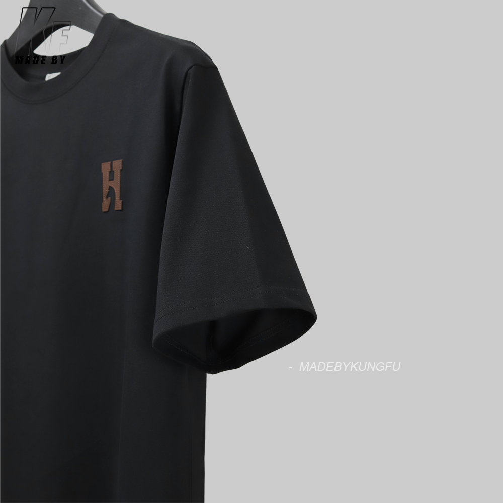 Herms leather label embroidered tee