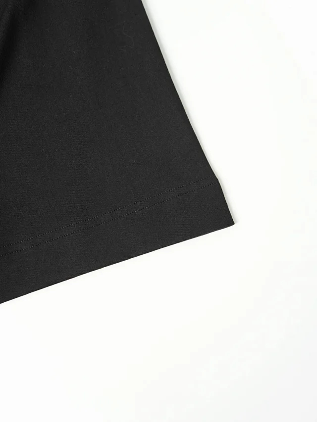 Item ID 9058 FE thick and heavy feeling woven and dyed drawstring round neck pullover, satin ribbon drawstring, patch bag, short sleeved shirt