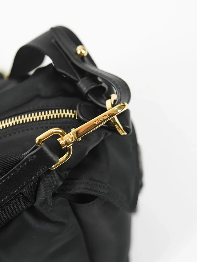 Item ID 9069 PRA Enamel Metal Triangle Logo Nylon Shoulder Cross Shoulder Handbag Black Large Women's Edition