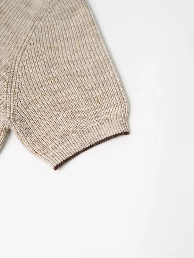 Item ID 9076 BC Natural Beimu Button Ribbed Knitted Collar Cotton Top Polo Shirt