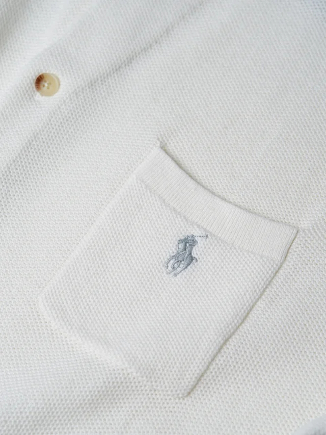 Item ID 9089 LR Poluoge Flat Machine Weaving Method Cotton Solid Color Pony Embroidery Short Sleeve Cardigan Knitted Standard Edition