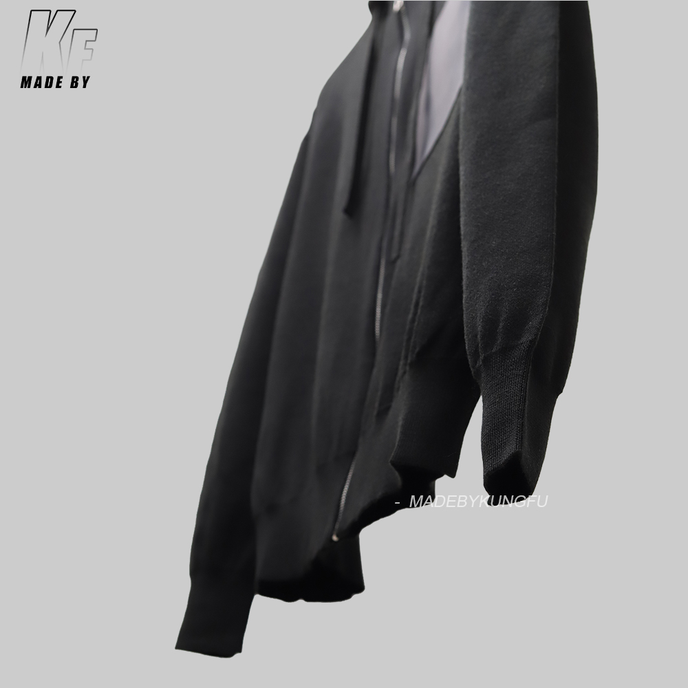 Loe 100% wool leather zipper hoodie