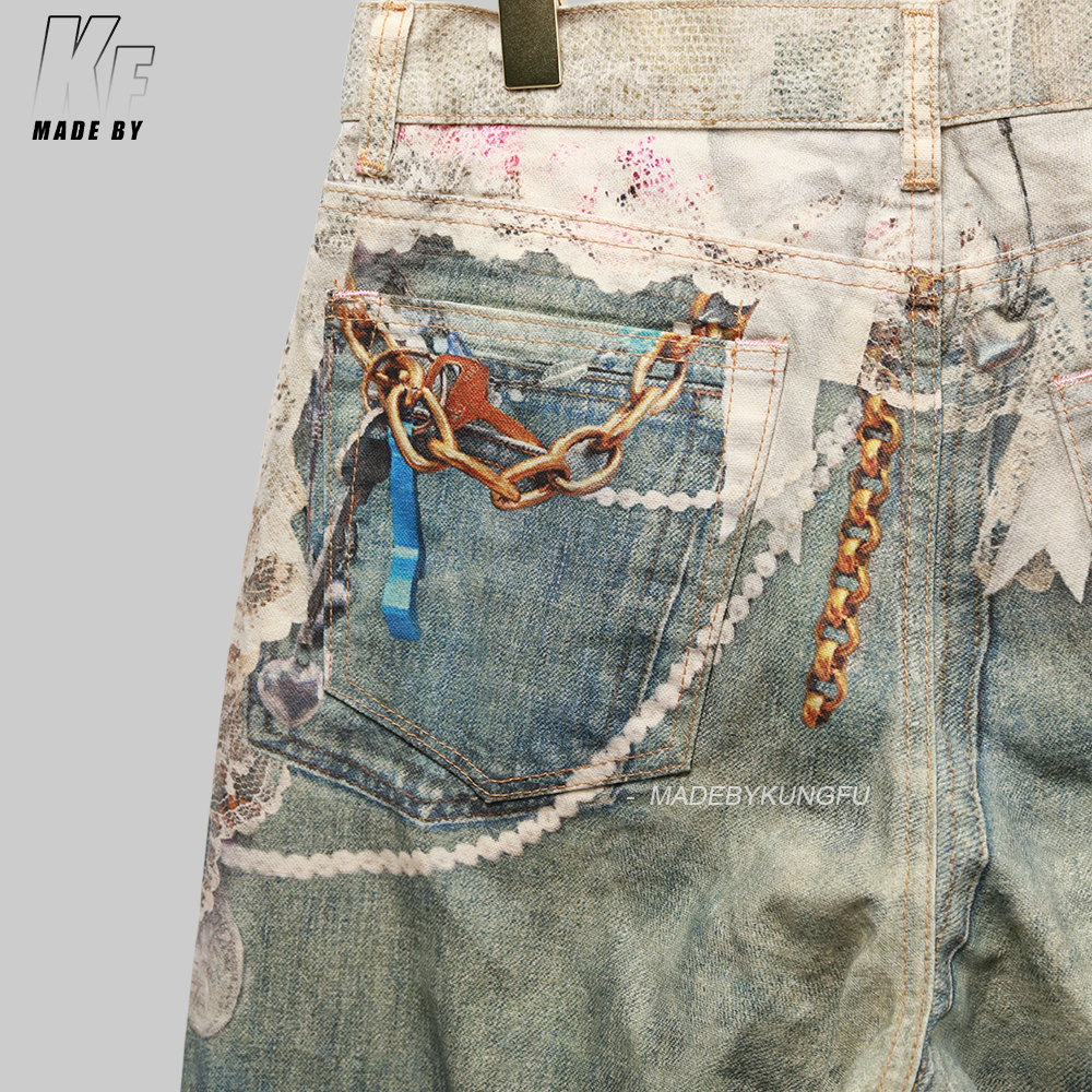 ACNE 3D printed pearl chain jeans