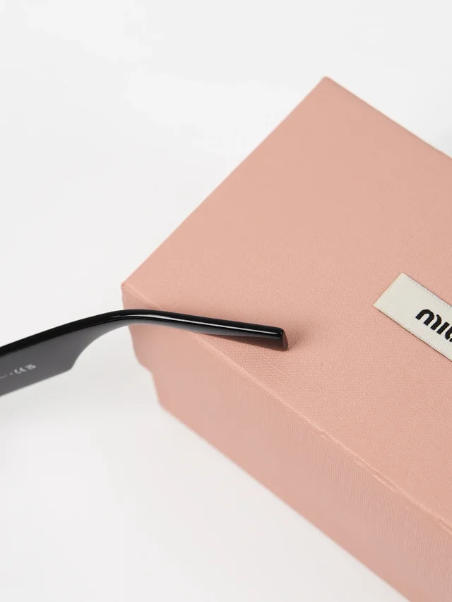 Item ID 9073 M1U Exclusive Hardware Accessory with letter carving, irregular shaped temple, black sunglasses, available in prescription