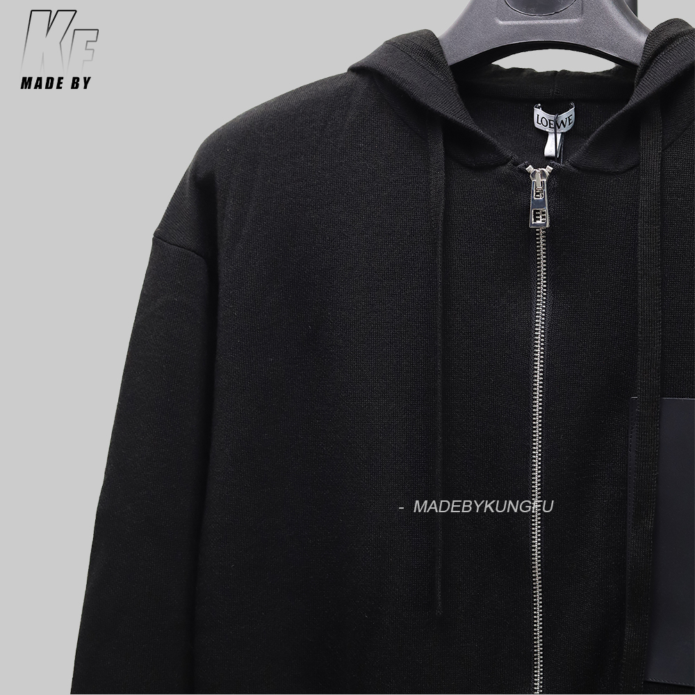 Loe 100% wool leather zipper hoodie