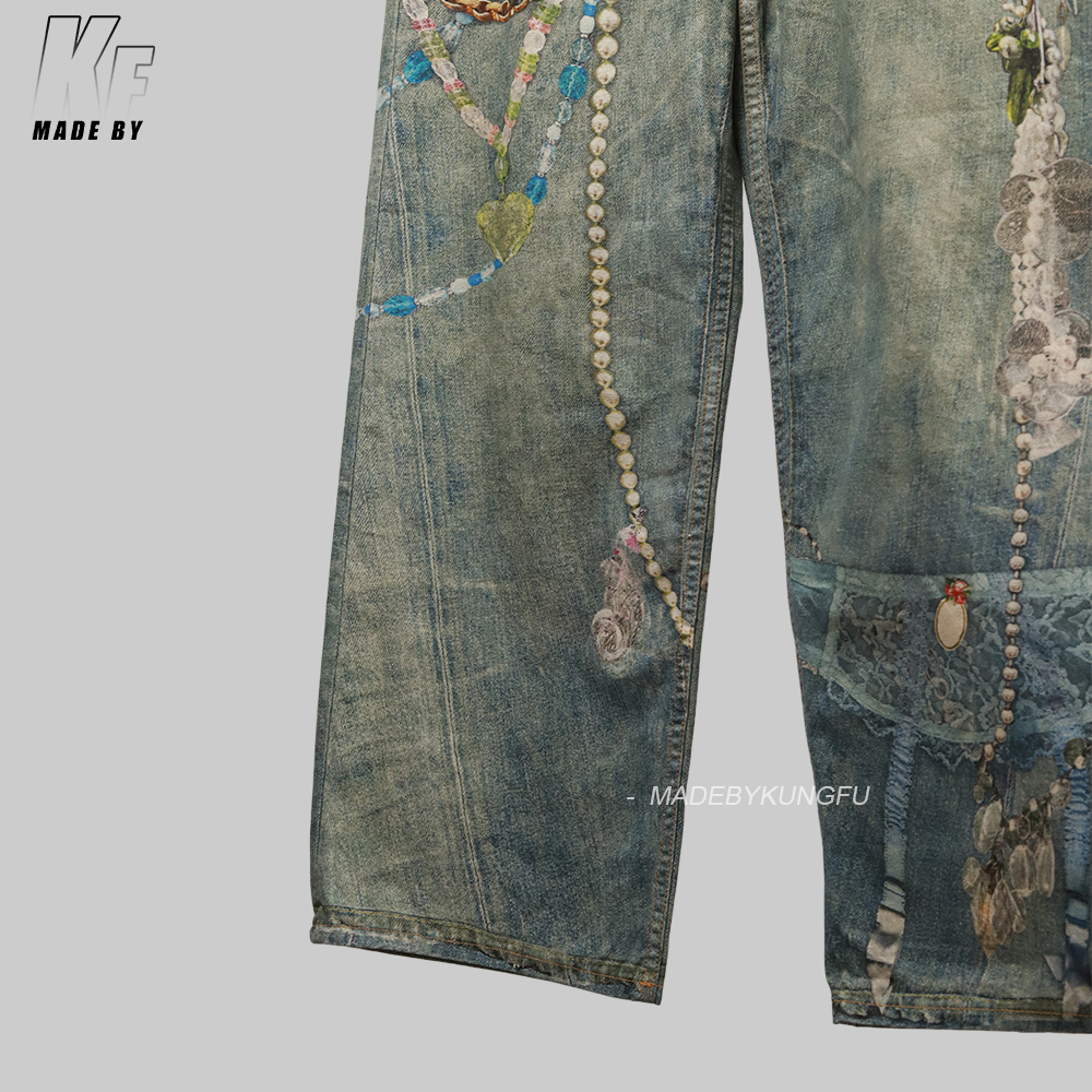 ACNE 3D printed pearl chain jeans