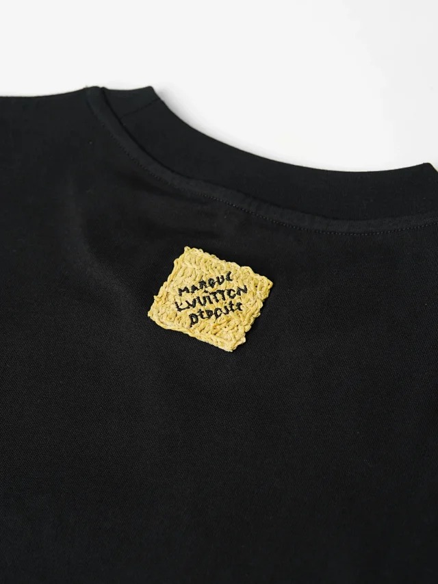 Item ID 9040 1V dual color faux Lafite grass embroidery solid color embroidery short sleeved T-shirt Black white