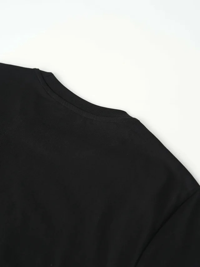Item ID 9048 Mon Customized Logo Imported Hot Stamping Material Cotton Jensen Logo Knitted Round Neck Short Sleeve