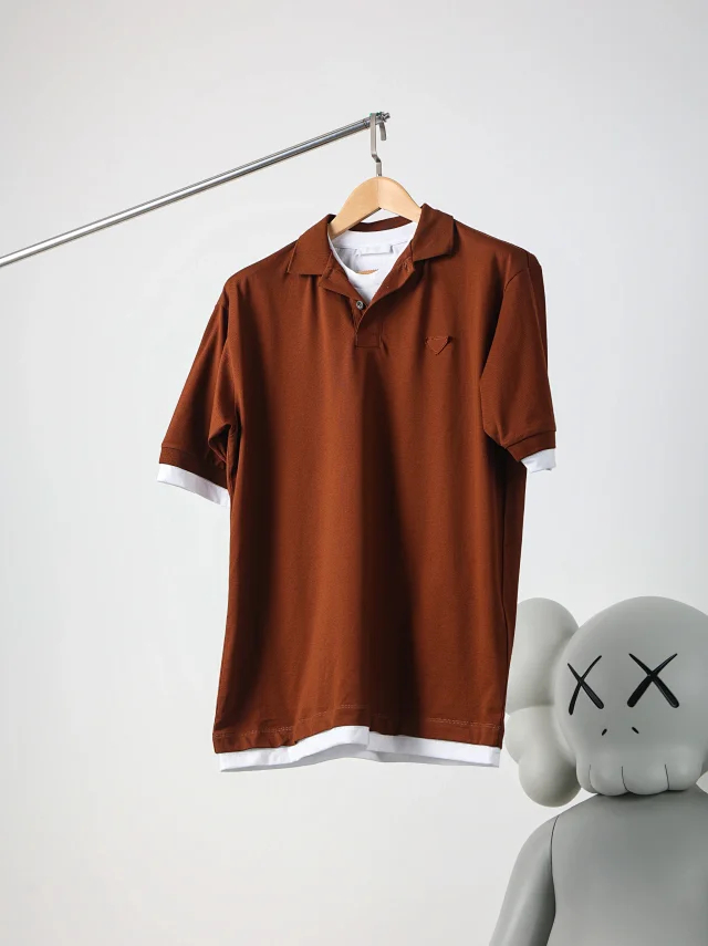 Item ID 9050 PRA pure cotton fake two-piece polo shirt with new color scheme, chest patch with triangular logo