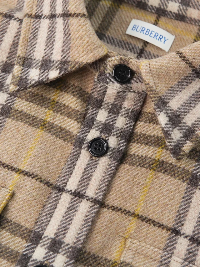 Item ID 9099 BBR Burberry checkered shirt, natural black ox horn, made of sheep wool, loose-fitting pointed-collar long-sleeved shirt jacket