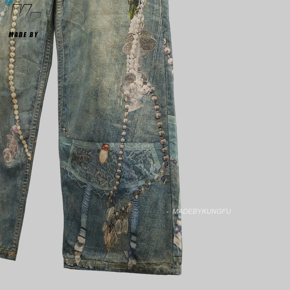 ACNE 3D printed pearl chain jeans