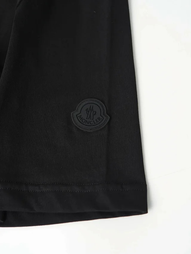 Item ID 9048 Mon Customized Logo Imported Hot Stamping Material Cotton Jensen Logo Knitted Round Neck Short Sleeve