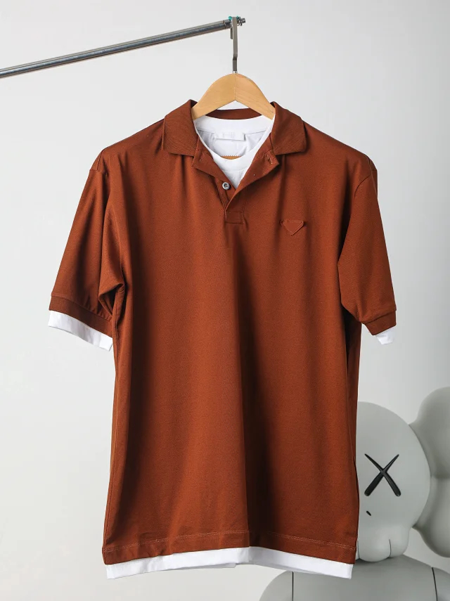 Item ID 9050 PRA pure cotton fake two-piece polo shirt with new color scheme, chest patch with triangular logo