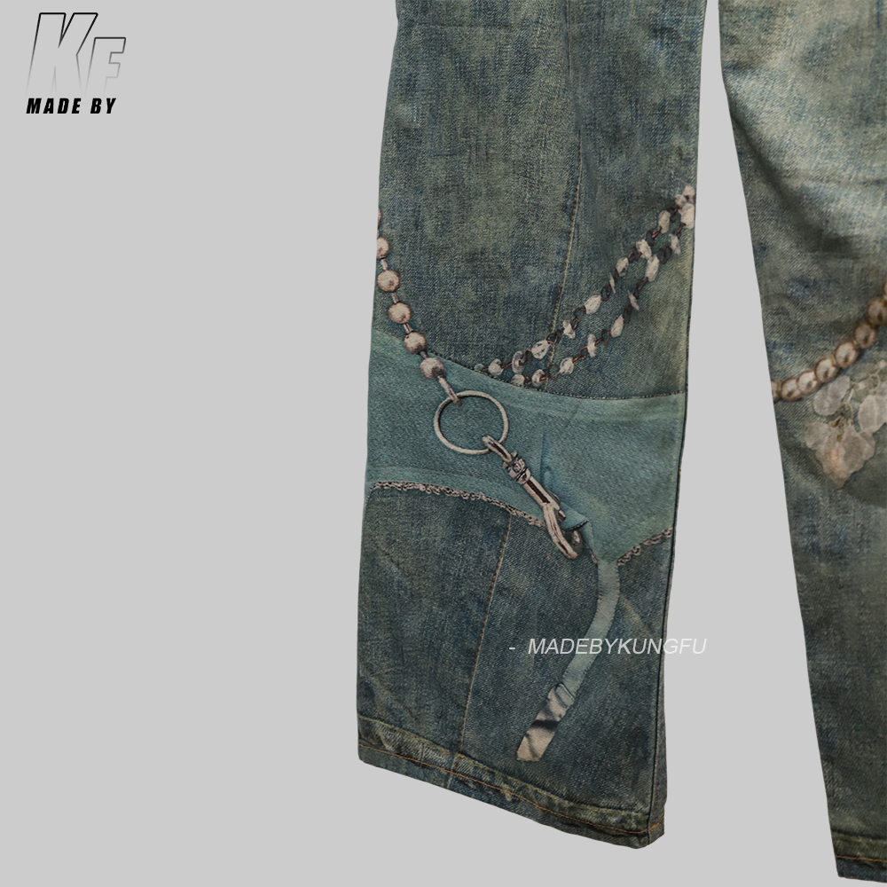 ACNE 3D printed pearl chain jeans