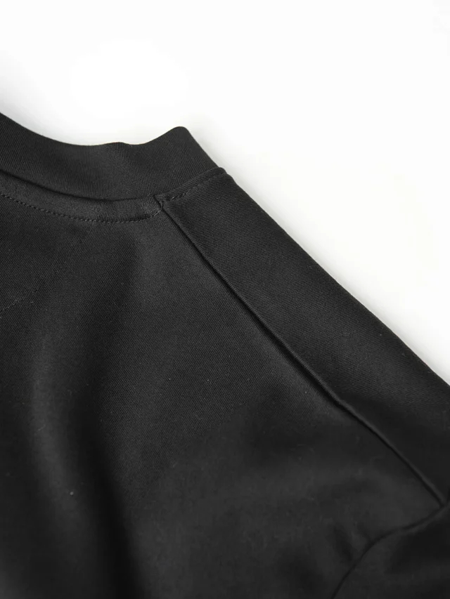 Item ID 9058 FE thick and heavy feeling woven and dyed drawstring round neck pullover, satin ribbon drawstring, patch bag, short sleeved shirt