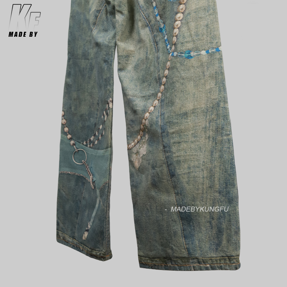 ACNE 3D printed pearl chain jeans