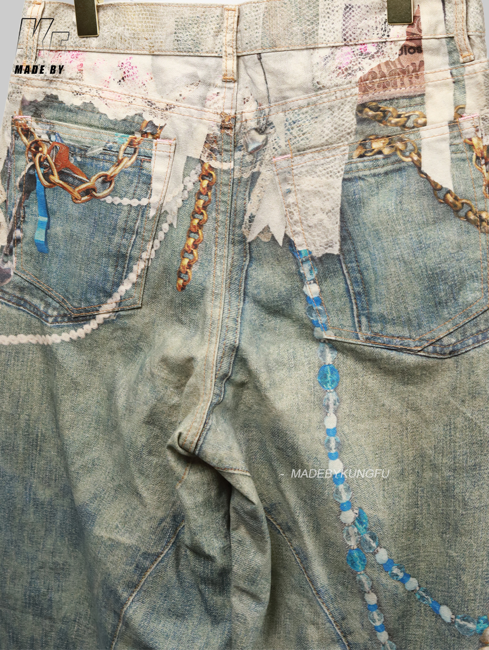 ACNE 3D printed pearl chain jeans