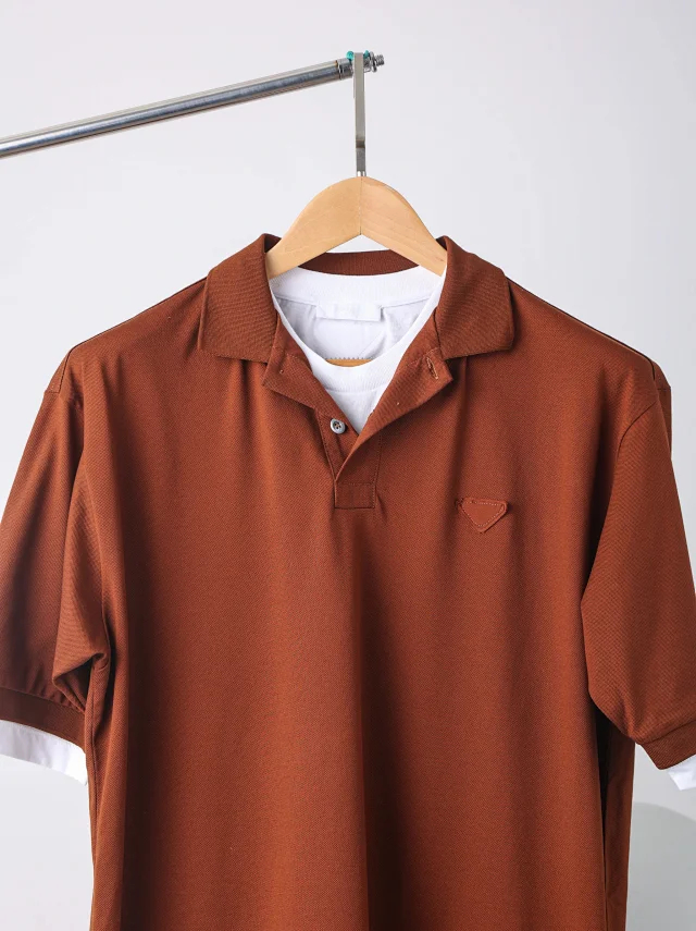 Item ID 9050 PRA pure cotton fake two-piece polo shirt with new color scheme, chest patch with triangular logo
