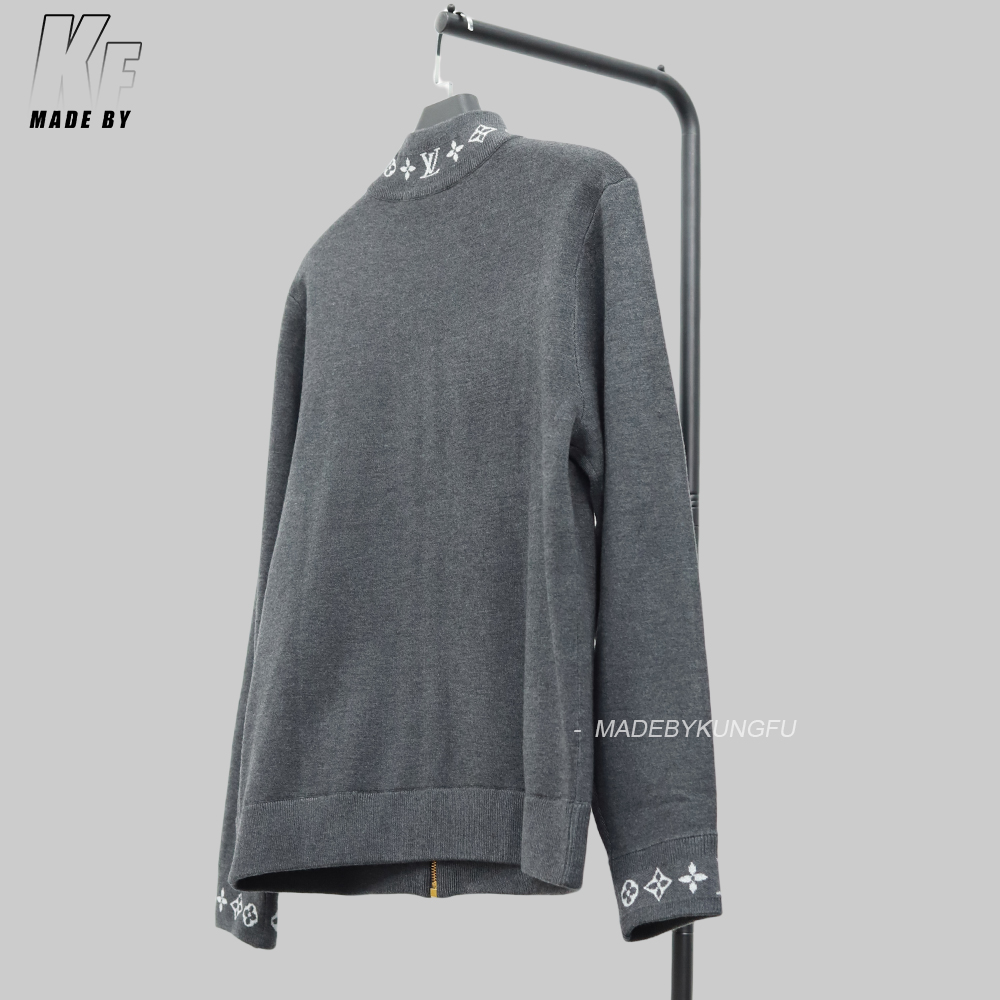 1V Knitted Collar Jacquard Zip Up