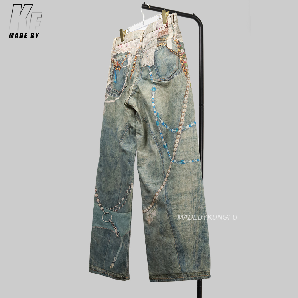ACNE 3D printed pearl chain jeans