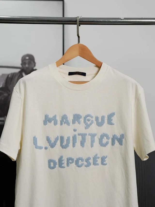 Item ID 9017 1V Pure cotton water soluble letter embroidered knitted T-shirt