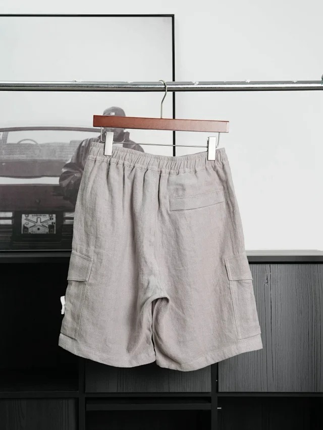 Item ID 9037 SI Stone 100% linen main fabric all accessories customized mid waist straight leg five point casual shorts
