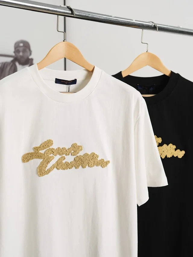Item ID 9040 1V dual color faux Lafite grass embroidery solid color embroidery short sleeved T-shirt Black white