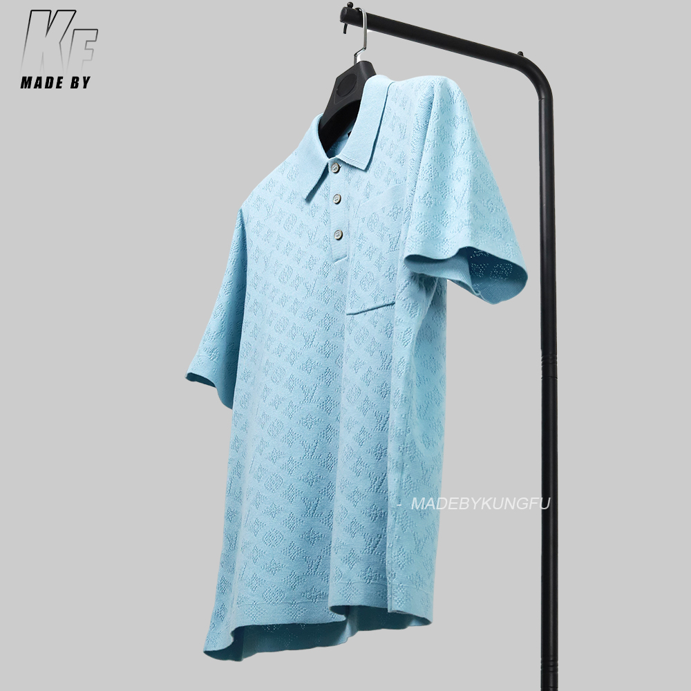 1V hollow-out pocket knitted polo
