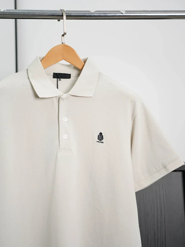 Item ID 9045 PRA breathable vermilion logo embroidered button slim fit short sleeved polo shirt