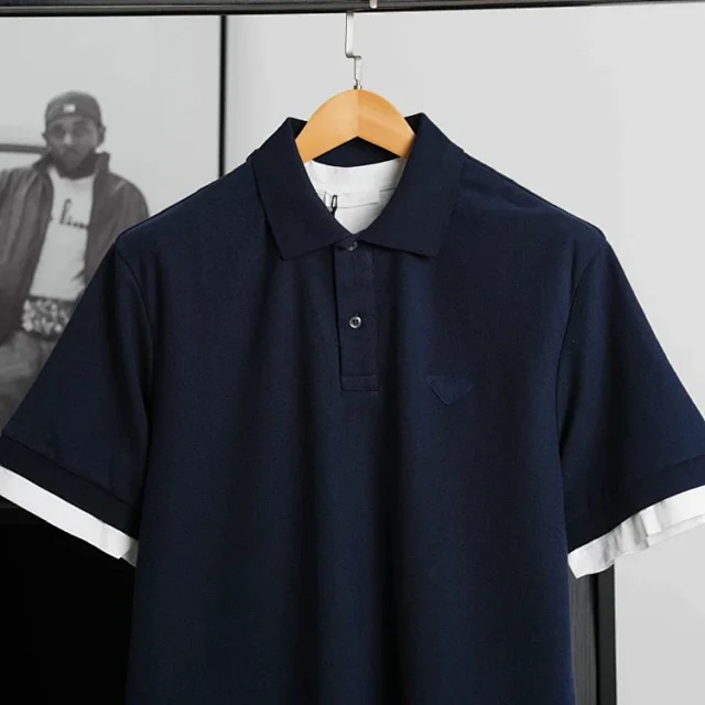 Item ID 9050 PRA pure cotton fake two-piece polo shirt with new color scheme, chest patch with triangular logo