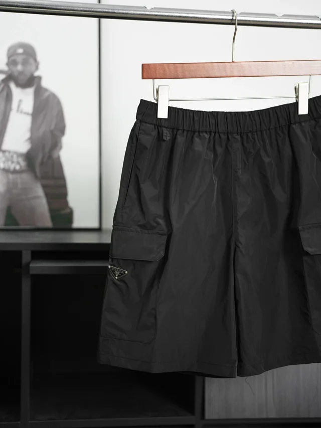 Item ID 9054 PRA Recycled Nylon Series Enamel Triangle Logo Elastic Bundle Rope Waist Casual Shorts